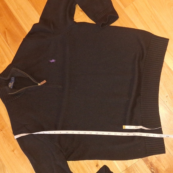 Polo Ralph Lauren Quarter Zip Cotton Pullover Sweater Black & Purple Size L - Picture 10 of 12